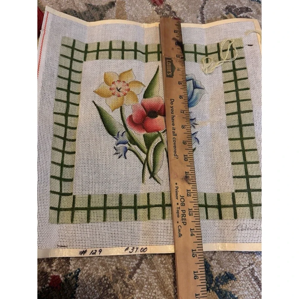 Vintage 90s Hand Painted Needlepoint Canvas Glorious Floral READ